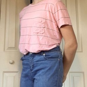 Pink and Grey Striped “Crop” Top With Pocket
